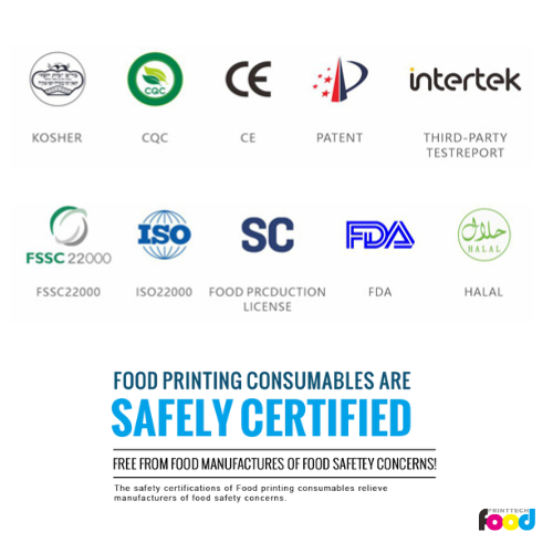 Technologie d'impression alimentaire |Les imprimantes alimentaires et l'encre comestible ont obtenu plus de 10 certifications de sécurité !